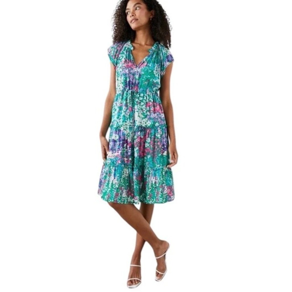 Rails Dress Size S Juni Gardenia Floral Print Colorful Midi Tie Waist - Picture 2 of 4
